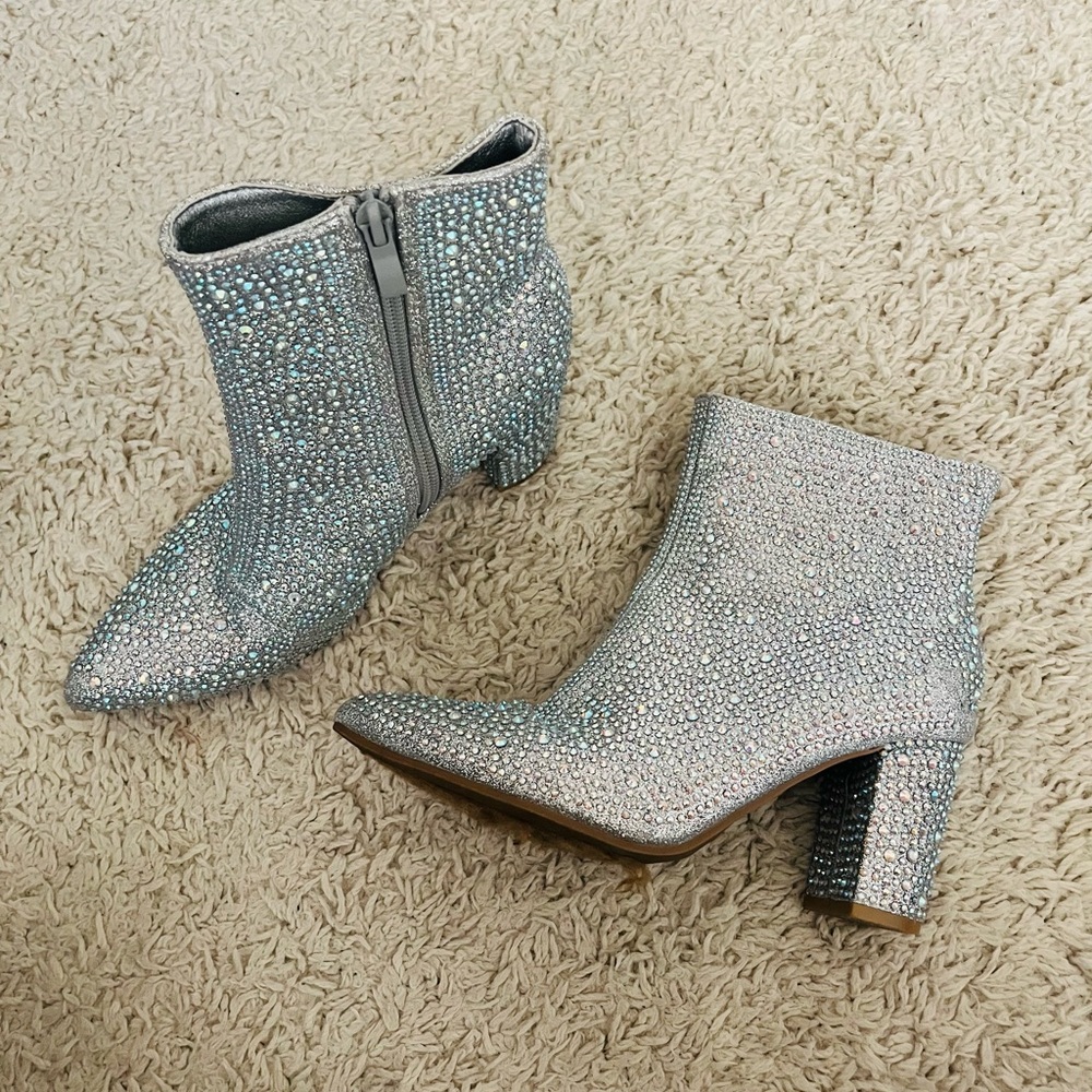 Glitter Silver Ankle Boots